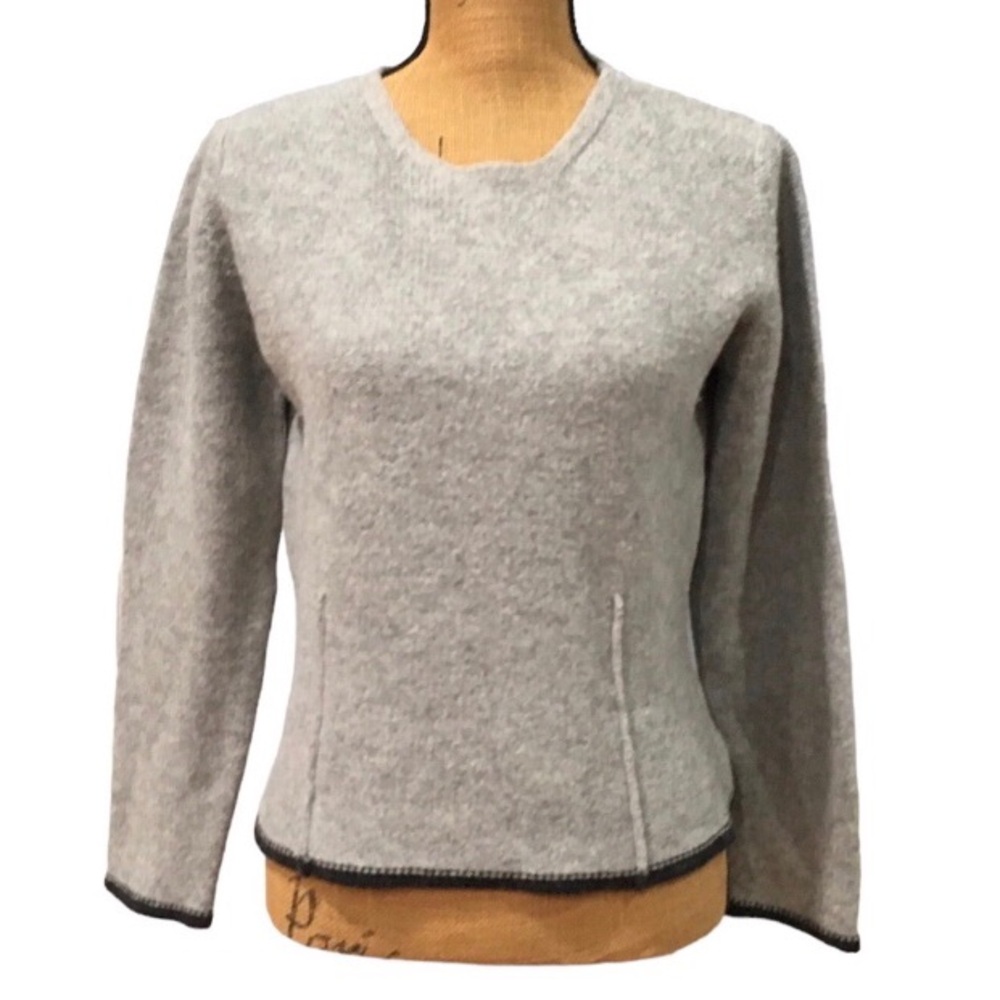 Eddie Bauer Grey Knit 100% Lamb Wool Crew Neck Winter Pullover Sweater M .